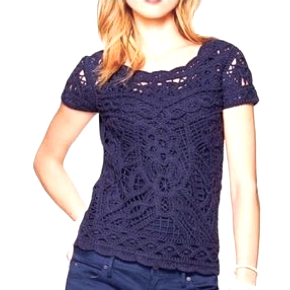 Lilly Pulitzer Crochet-Front Short-Sleeve Sweater